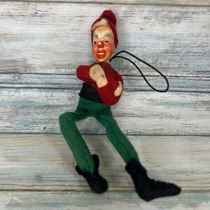 Vintage Christmas Ornament Knee‎ Hugger Elf Clown Pixie Felt Bendy